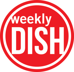 Red round icon that reads Weekly Dish