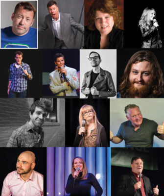 collage of 14 different comedians