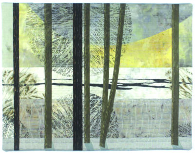 art quilt, wintertime forest scene