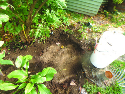 hole in garden in which compost and fertilizer will be placed