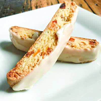 2 Frostied Apricot Biscotti on plate