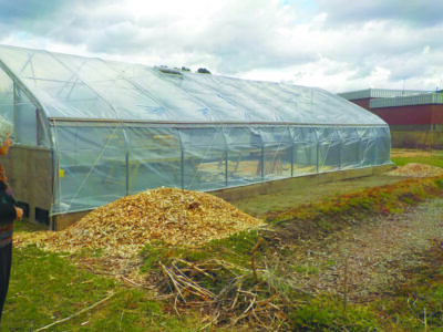 large greenhouse in field