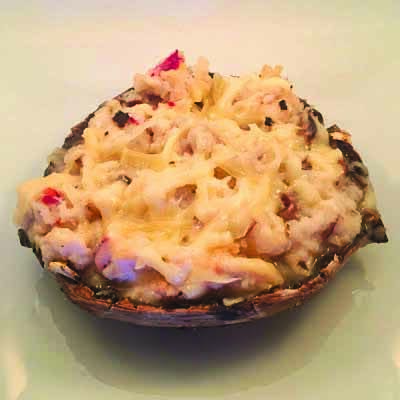 portobello mushroom stuffed with lobster and cheese