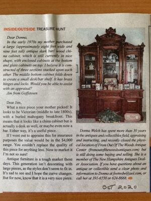 clipping from previous Hippo showing Treasure Hunt article about large wooden hutch