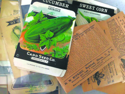 stack of vintage vegetable seed packets