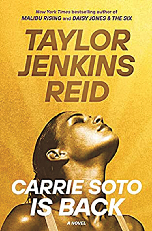 Cover for Carrie Soto is Back - golden cover with a beautiful woman looking very majestic.