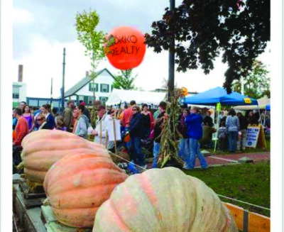 giant pumpkins lined up at fall festival
