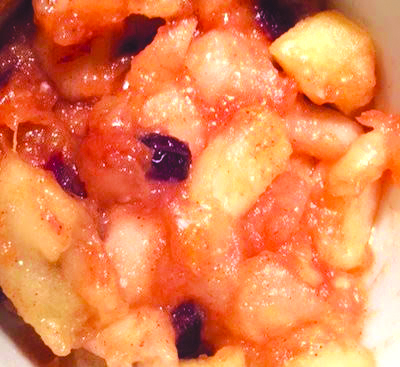 close up of apple and cranberry compote