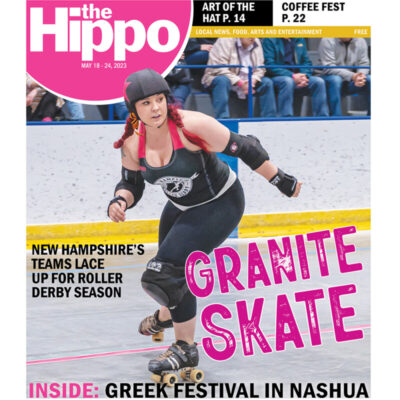front page of hippo news, showing a roller derby participant on rink