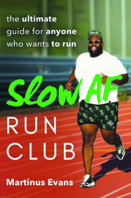 book cover showing large black man on running track