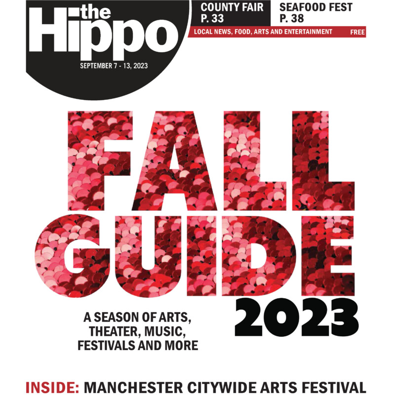 front page of hippo words Fall Guide spelled out in red sequins