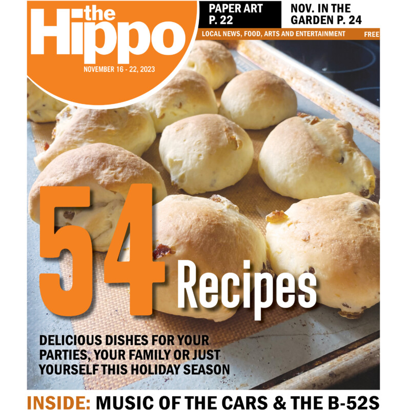 front page of Hippo, round buns on baking tray, words 54 recipes