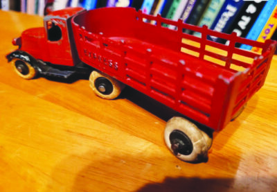 Vintage metal truck toy colored bright red