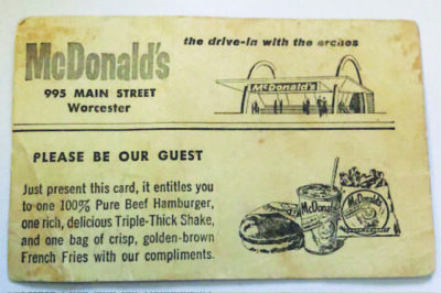 Older dusty card mentioning the McDonald's restaurant