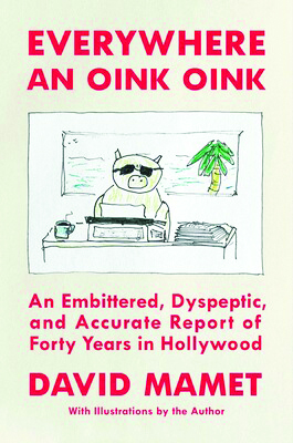 Illustration of pig sitting at a desk with sunglasses on typing on a typewriter.