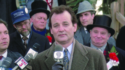 Bill Murray as a news reporter in the movie Groundhog Day