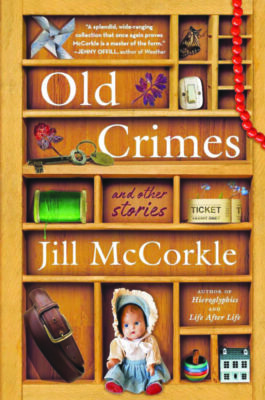Book Cover depicting a knickknack shelf with multiple random items in each compartment.