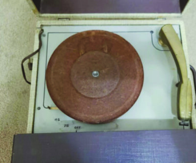 top view of an old portable record player