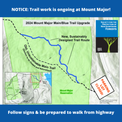 a trail map showing a detour along the Mount Major trail