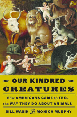 Cover shows two children surrounded by a variety of creatures and both look curious about the other