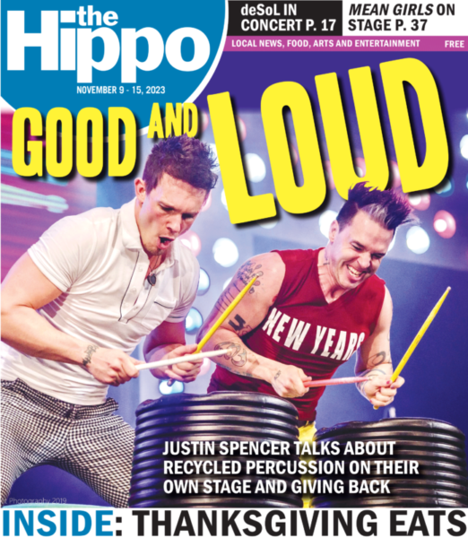 cover page with text Good and Loud showing 2 men drumming