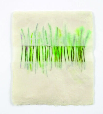 paper artwork with green lines on rice paper