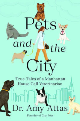 cover for book with illustrated dr walking amongst dogs and cats