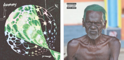 album covers - one with an abstract space design and the other a phto of an old black man with green hair and no shirt