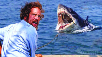 scene from Jaws with Richard Dreyfus on boat yelling about giant shark