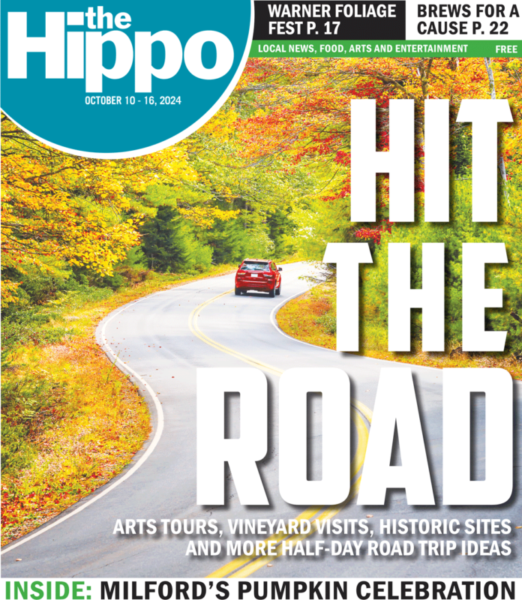 cover of Hippo showing car driving down curvy road surrounded by trees with autumn leaves