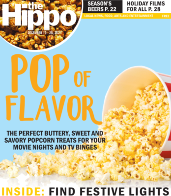 Cover of Hippo Magazine showing a bowl of popcorn spilling out on a table