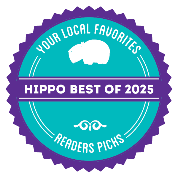 round badge with scalloped edges with text Your Local Favorites Hippo Best of 2025