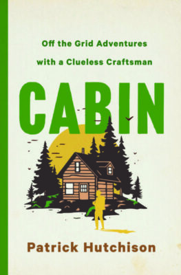 A white and green book cover depicting a scene with a brown cabin and yellow moon