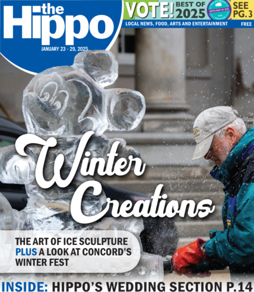 Hippo cover depicting a man making an ice carving