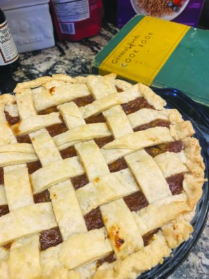 A homemade Grape-Nuts and Raisin pie