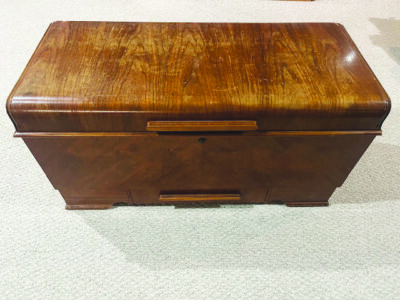 wooden chest seen from above at an angle