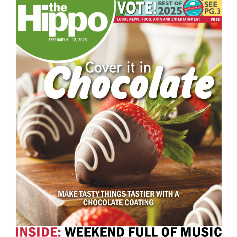 A Hippo cover showing some delicious chocolate-covered strawberries