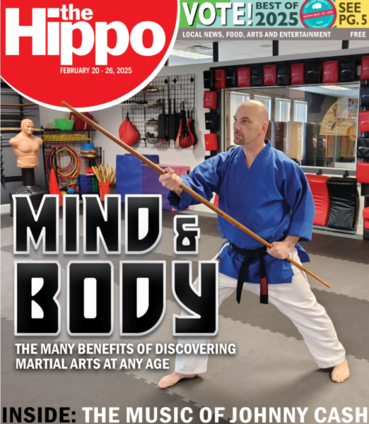 A HIPPO cover about martial arts, set inside a dojo with a staff wielding master