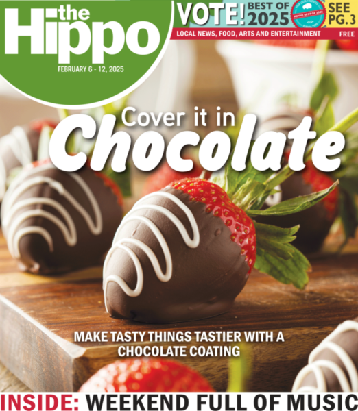 A Hippo cover showing some delicious chocolate-covered strawberries