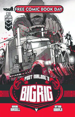 front cover of comic book showing man driving car
