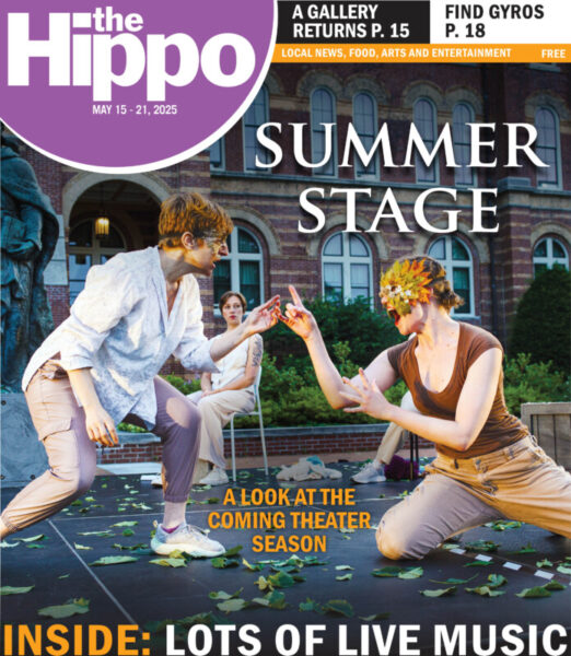 A Hippo cover where two masked actors pose dramatically in angry postures at each other