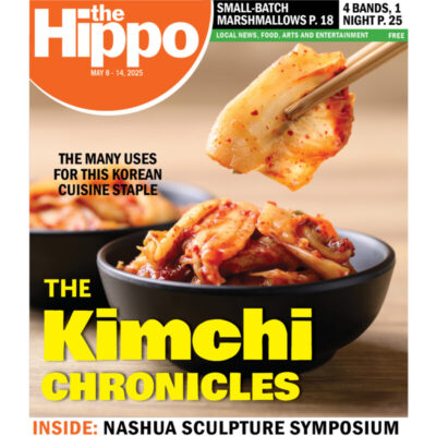 front page of Hippo showing bowl of kimchi with chopsticks holding piece piece of fermented cabbage above bowl