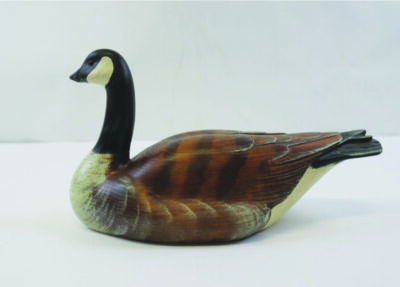 carved, painted, wooden duck decoy