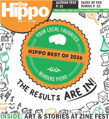 Front cover of Hippo showing Best of badge with words "The Results are in" surrounded by black, orange, and green doodle drawings