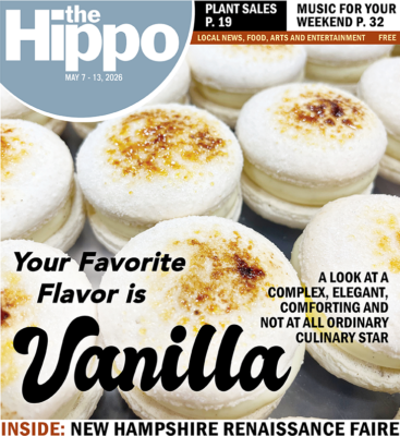 frontpage of Hippo showing rows of white macarons with glazed sugar on top - Title: Your Favorite Flavor is Vanilla