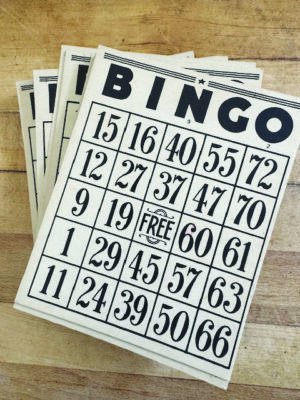 stack of old cardboard bingo cards