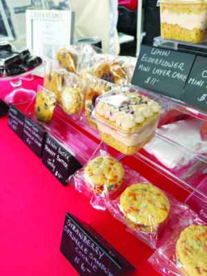table with display of baked goods, seen from above