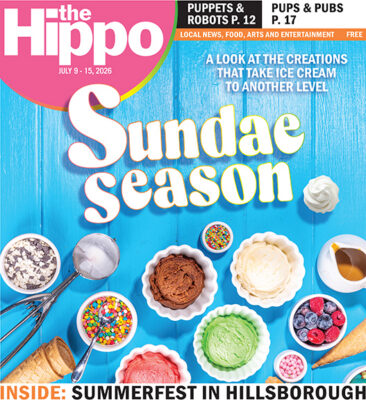 Frontpage of Hippo showing bowls of ice cream and toppings seen from above with words in bubbly font "Sundae Season"